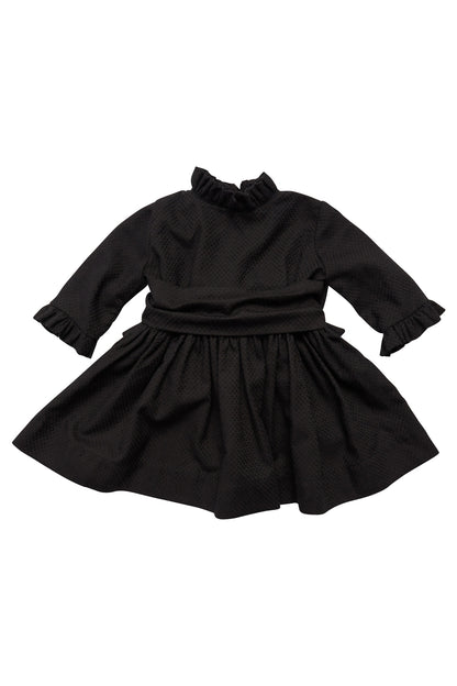 Rochie copii din bumbac texturat cu nasturei perluta