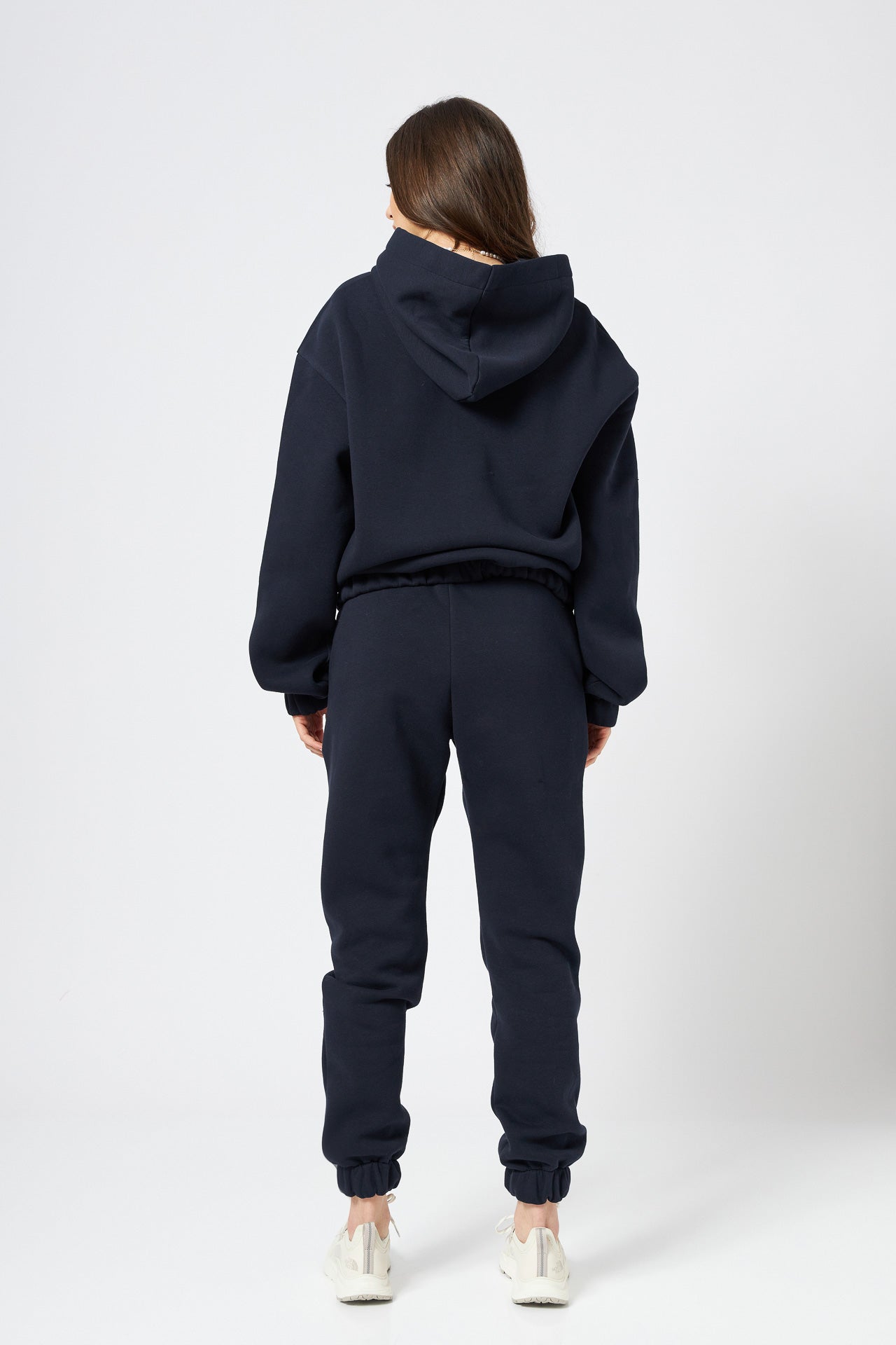 Hanorac dama oversized cu gluga din bumbac bleumarin