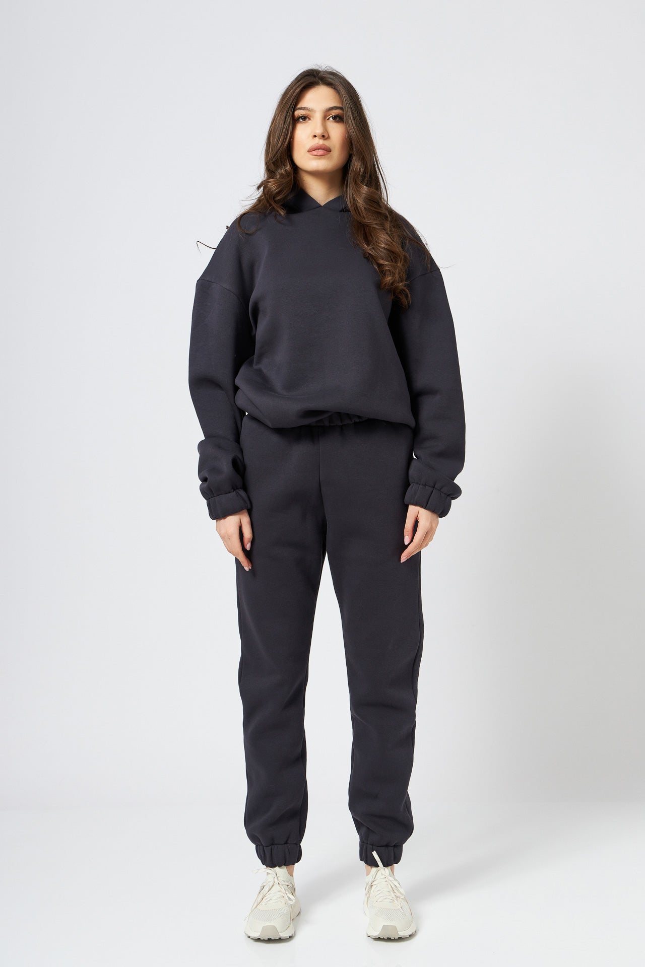 Hanorac dama oversized cu gluga din bumbac fume
