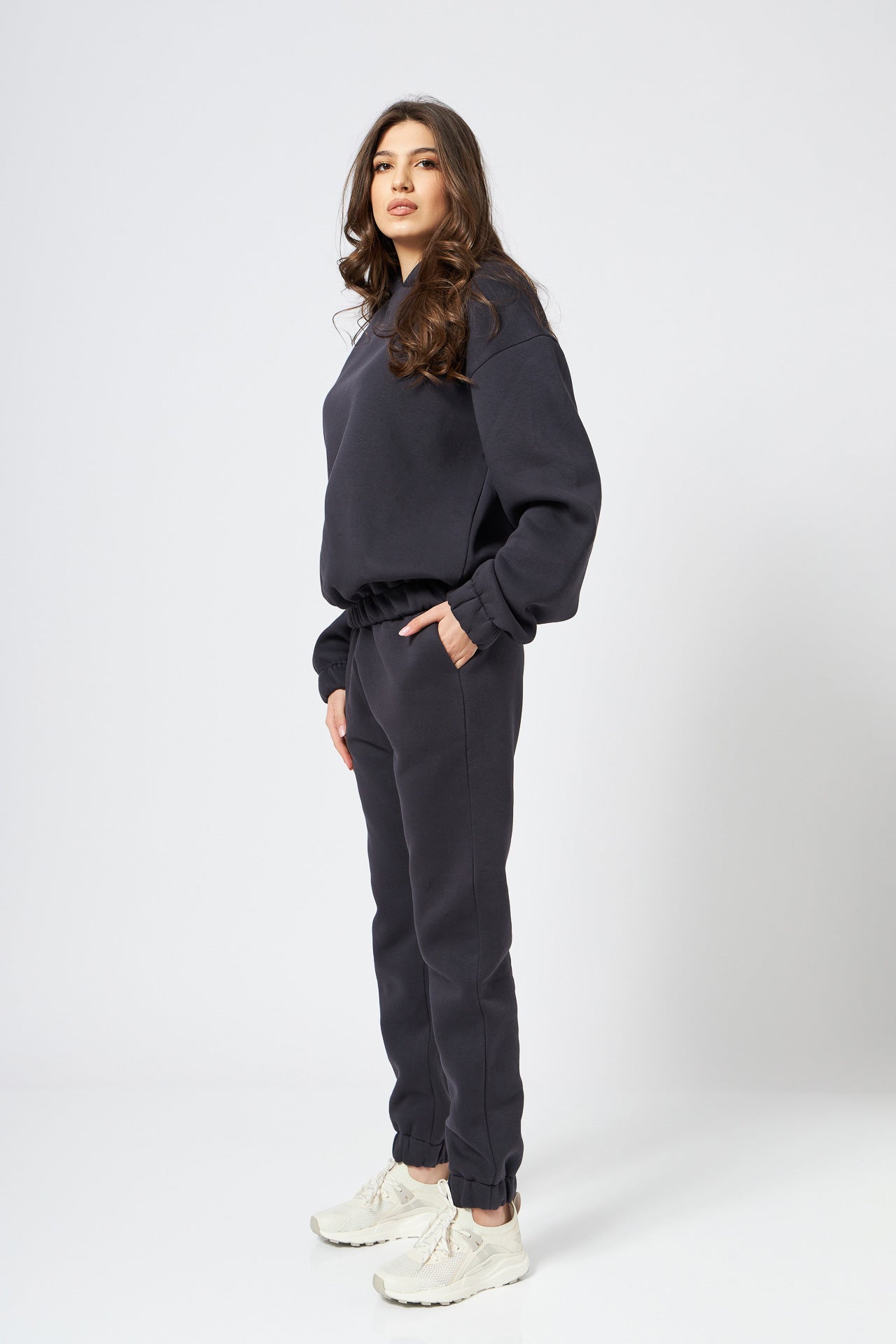 Hanorac dama oversized cu gluga din bumbac fume