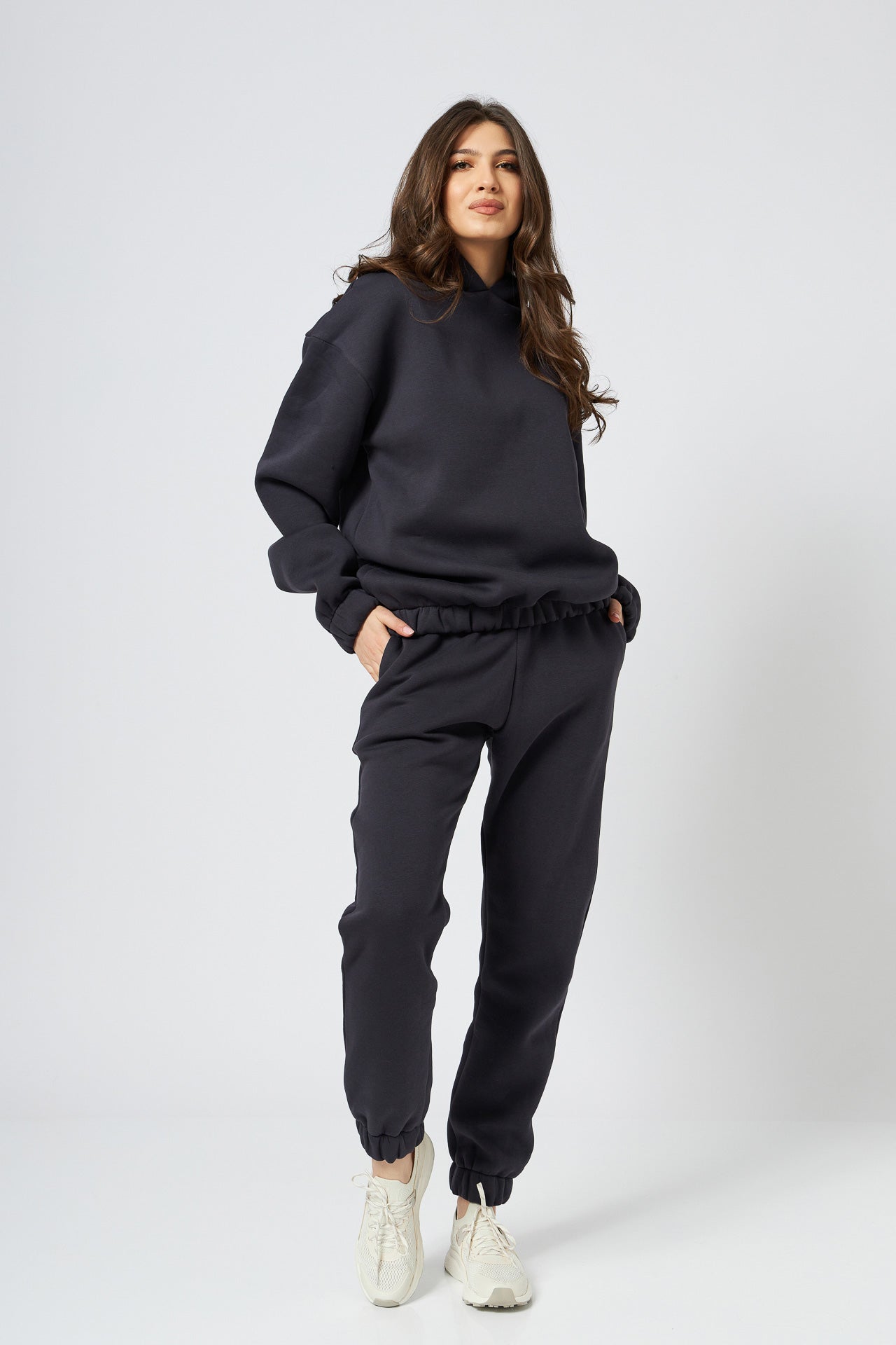 Hanorac dama oversized cu gluga din bumbac fume