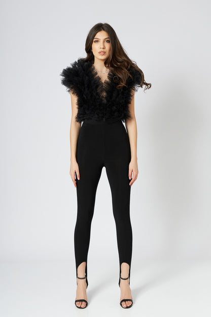 Body Negru Cu Volane Din Tulle Stratificat