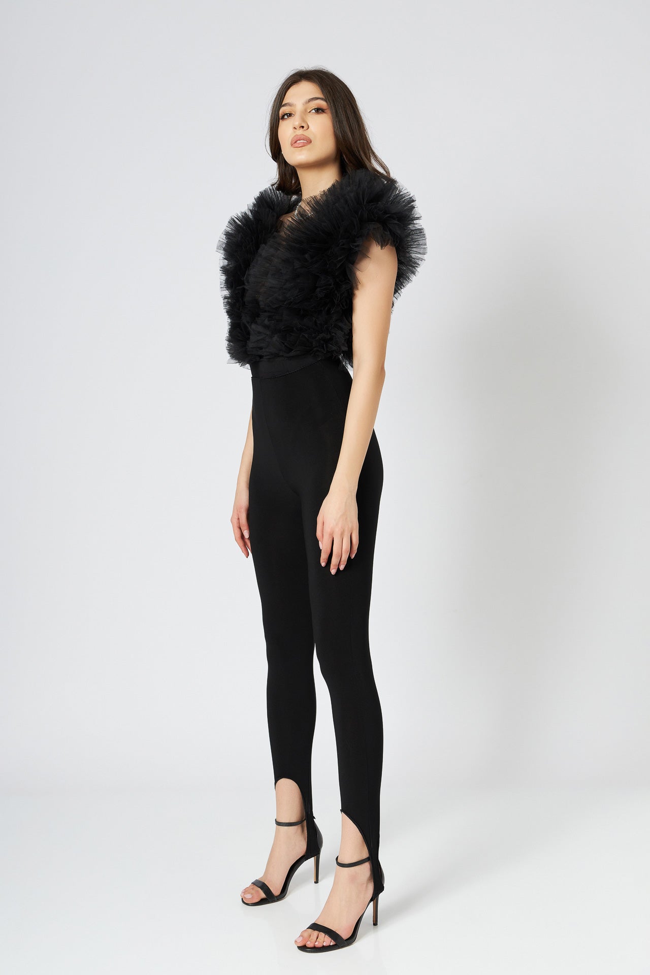 Body Negru Cu Volane Din Tulle Stratificat