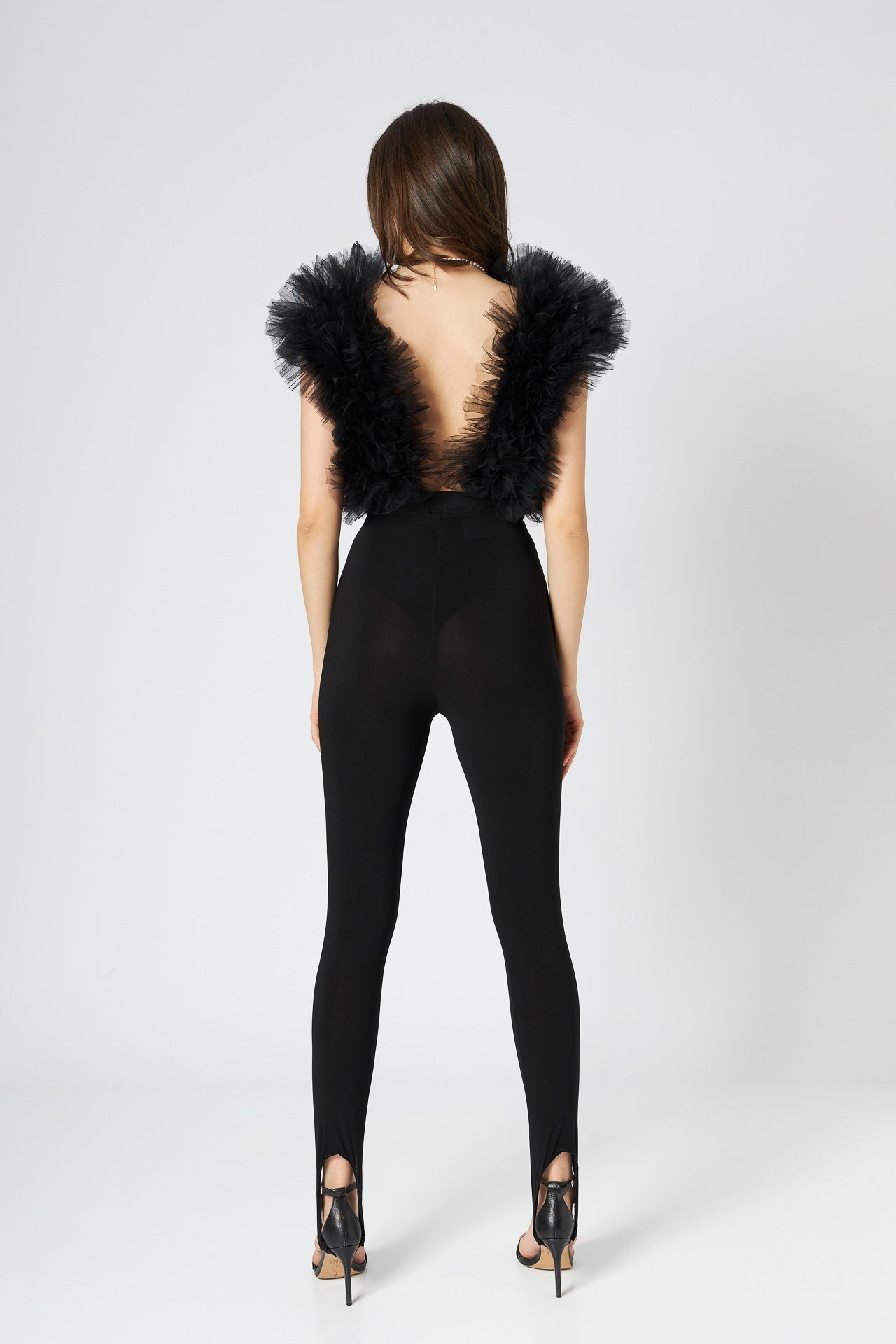 Body Negru Cu Volane Din Tulle Stratificat