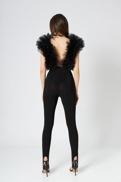 Body Negru Cu Volane Din Tulle Stratificat