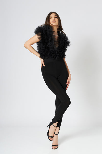 Body Negru Cu Volane Din Tulle Stratificat