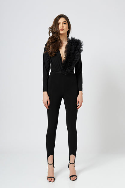 Body Cu Decolteu Adanc Și Volane Din Tulle