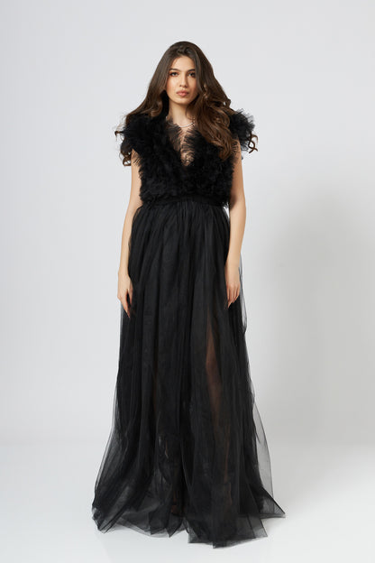 Rochie Din Tulle Cu Volane