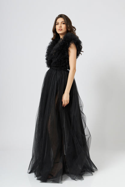 Rochie Din Tulle Cu Volane