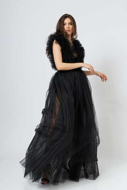 Rochie Din Tulle Cu Volane