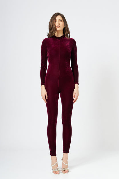 Salopeta dama tip maleta din catifea burgundy