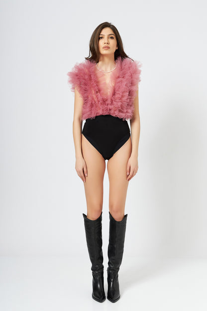Body Rose Cu Volane Din Tulle Stratificat