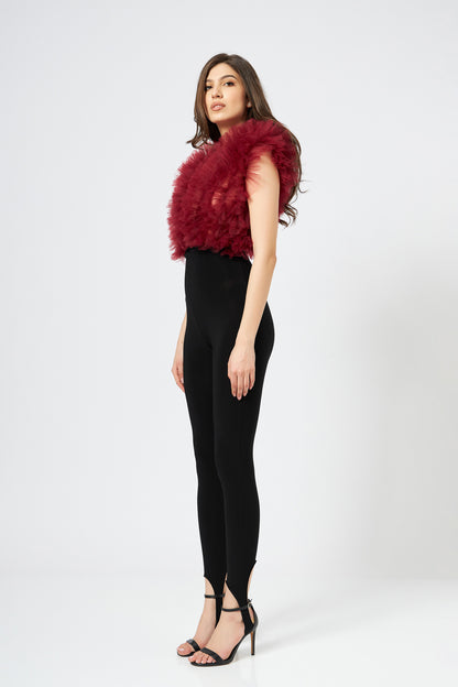 Body Burgundy Cu Volane Din Tulle Stratificat