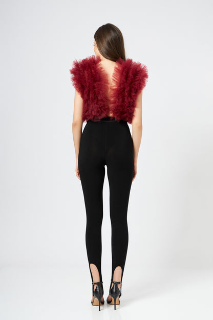 Body Burgundy Cu Volane Din Tulle Stratificat