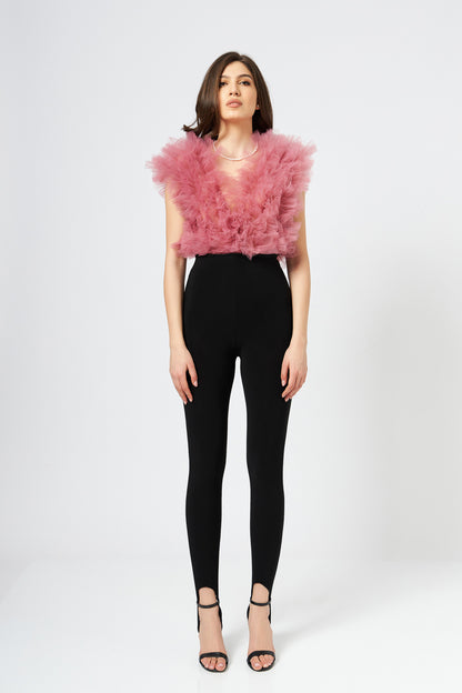 Body Rose Cu Volane Din Tulle Stratificat