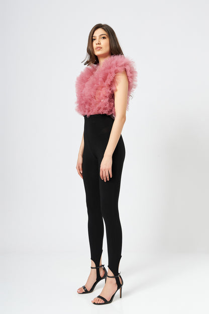 Body Rose Cu Volane Din Tulle Stratificat