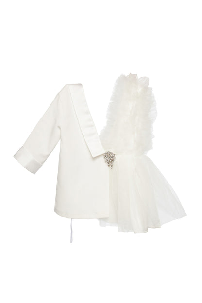 Rochie copii tip sacou cu volanase si brosa