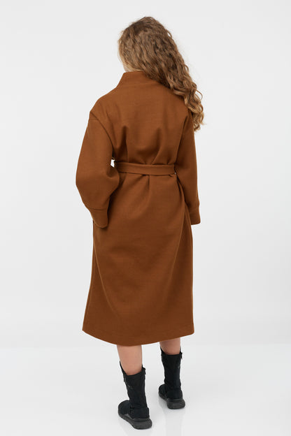 Palton maro tip kimono din amestec de lână