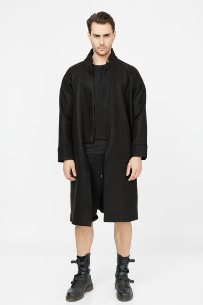 Palton negru tip kimono din amestec de lână