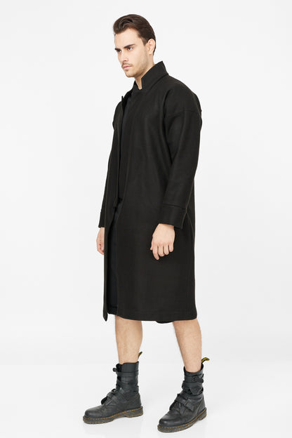 Palton negru tip kimono din amestec de lână