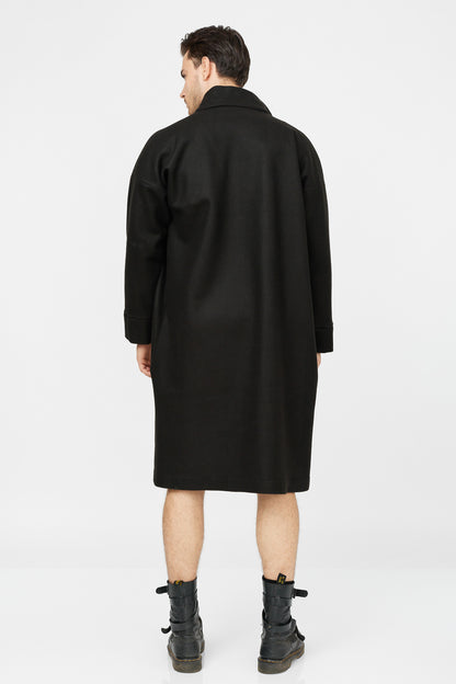 Palton negru tip kimono din amestec de lână