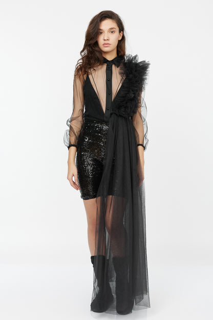 Camasa transparenta cu aplicatii