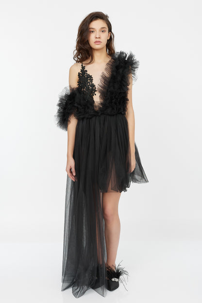 Rochie Asimetrica Din Tulle Cu Broderie