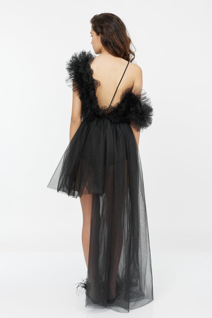 Rochie Asimetrica Din Tulle Cu Broderie