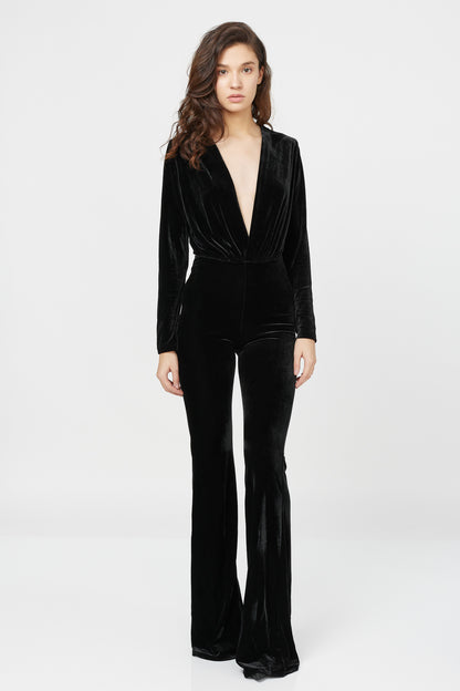 Salopeta lunga din catifea cu decolteu