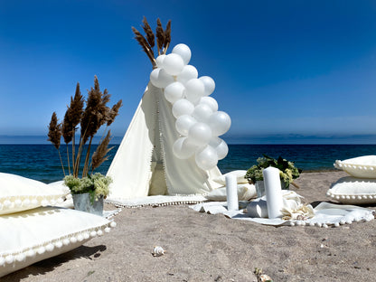 Cort stil indian Teepee Jaisse Alb Pompom XXL