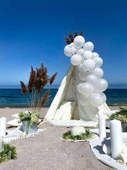 Cort stil indian Teepee Jaisse Alb Pompom XXL