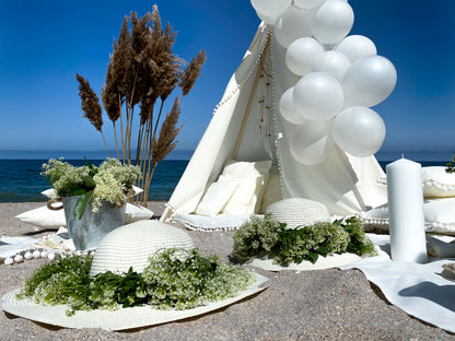 Cort stil indian Teepee Jaisse Alb Pompom XXL