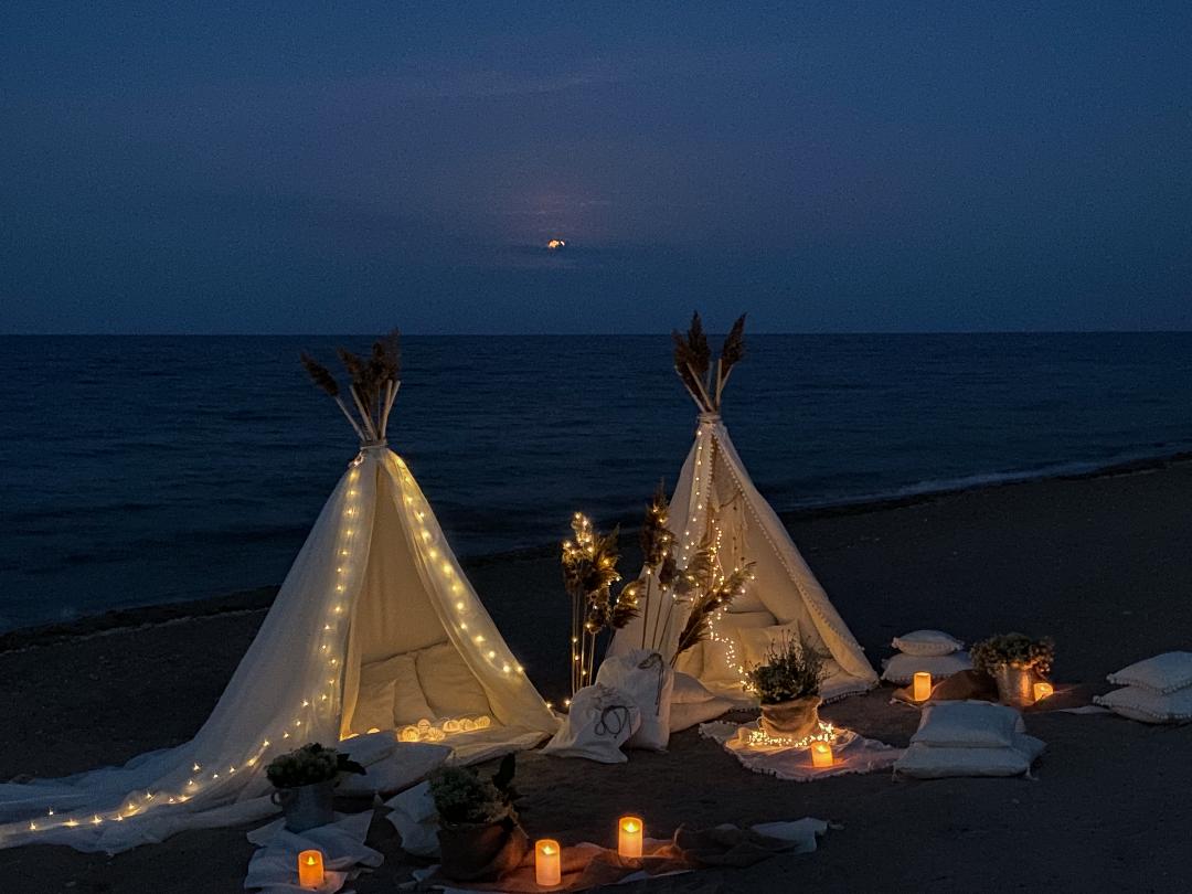 Cort stil indian Teepee Jaisse Alb Pompom XXL